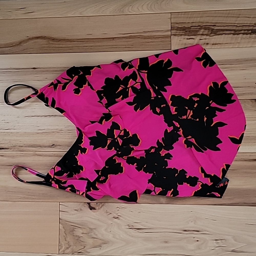 Aqua Green Tiered Tankini Swim Top Pink Fuscia Black Floral Size S New